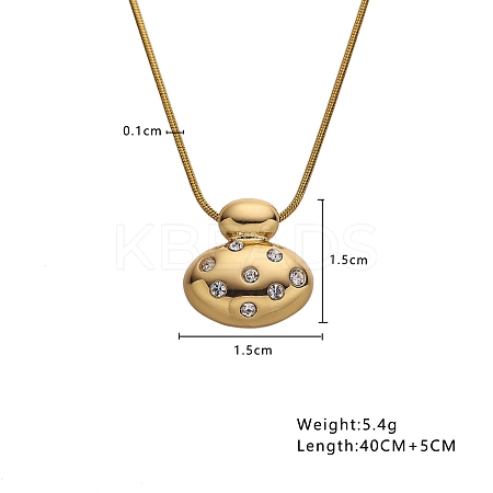 Golden Tone Stainless Steel Crystal Rhinestone Round Snake Chain Pendant Necklaces PW-WG040E8-02-1