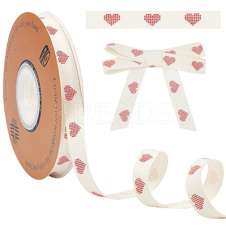 30 Yards Cotton Heart Word Printed Ribbon OCOR-WH0086-87F-1