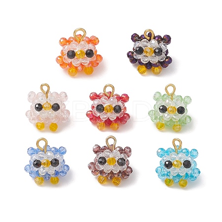 Faceted Round Natural Black Spinel and Glass Beaded Animal Pendants PALLOY-MZ01178-1