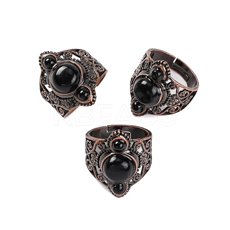 Natural Obsidian Retro Finger Rings RJEW-B067-01R-21-1