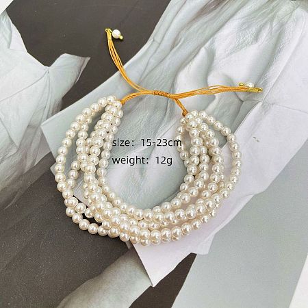 Adjustable Round Shell Pearl Multi-Strand Braided Bead Bracelets for Women WG86BBB-01-1