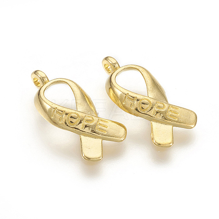 Breast Cancer Awareness Ribbon Carved Word Hope Tibetan Style Alloy Message Pendants LS-TIBEP-S278-G-LF-1