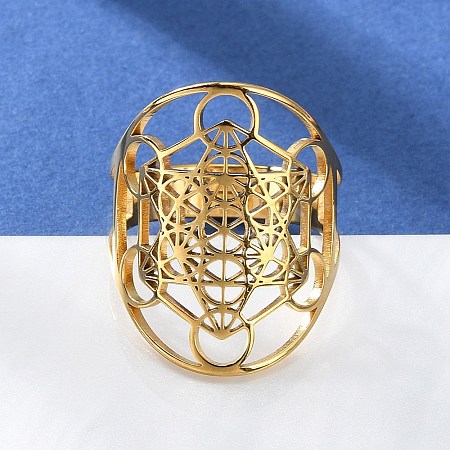 304 Stainless Steel Star of David Adjustable Ring LS-RJEW-P037-05G-1