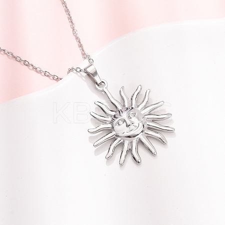 304 Stainless Steel Sun Pendant Cable Chain Necklaces for Men Women NJEW-K308-04E-P-1