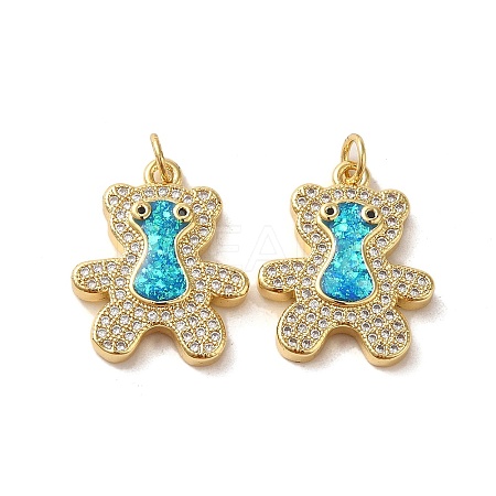 Brass Micro Pave Cubic Zirconia with Synthetic Opal Pendants KK-D096-21G-1