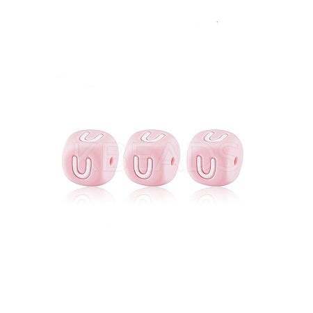 20Pcs Pink Cube Letter Silicone Beads 12x12x12mm Square Dice Alphabet Beads with 2mm Hole Spacer Loose Letter Beads for Bracelet Necklace Jewelry Making JX435U-1