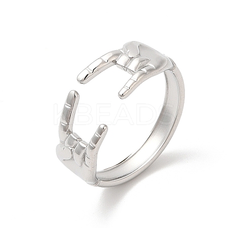 Non-Tarnish 304 Stainless Steel Hands Open Cuff Rings for Women X-RJEW-L107-002P-1