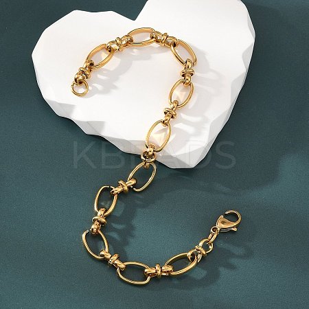 Ion Plating(IP) 304 Stainless Steel Bowknot & Oval Link Chain Bracelet for Women LS-BJEW-G669-18G-1