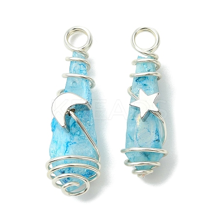 2Pcs Electroplated Natural Quartz Crystal Dyed Copper Wire Wrapped Pendants PALLOY-JF03166-02-1