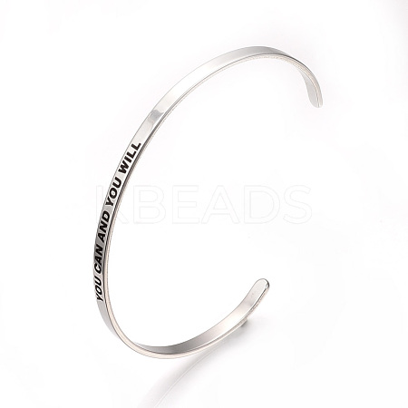 Tarnish Resistant 201 Stainless Steel Cuff Bangles BJEW-Q685-08-1