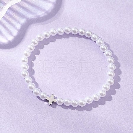 ABS Plastic Imitation Pearl Beads Stretch Bracelets BJEW-JB13207-1