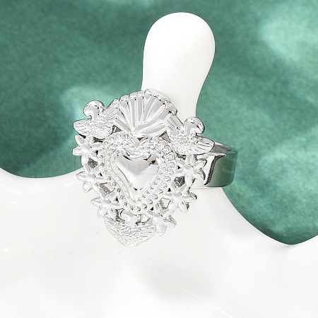 304 Stainless Steel Heart Adjustable Finger Rings for Women RJEW-A074-07P-1