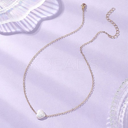 Natural Keshi Pearl Heart Pendant Brass Cable Chain Necklaces for Women NJEW-JN05825-1