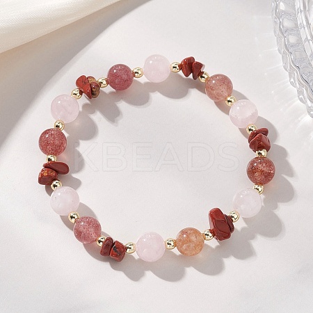 Natural Strawberry Quartz & Madagascar Rose Quartz & Red Jasper Beads Stretch Bracelets for Women BJEW-JB13187-1