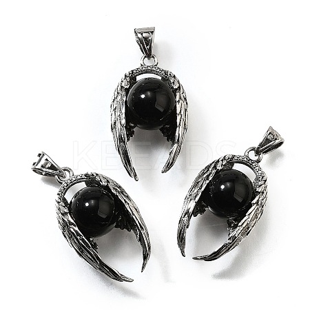 Natural Obsidian Round Pendants G-K339-03AS-07-1