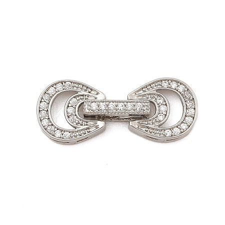 Brass Micro Pave Clear Cubic Zirconia Fold Over Clasps KK-C075-06P-1