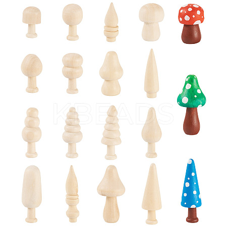 16Pcs 16 Styles Unfinished Wood Ornaments WOOD-TA0002-77-1
