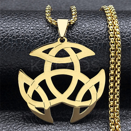 201 Stainless Steel Viking Triquetra Knot Pendant Necklaces LS-NJEW-H065-06G-1