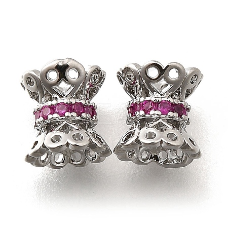 Brass Micro Pave Magenta Cubic Zirconia Beads KK-M318-32P-1