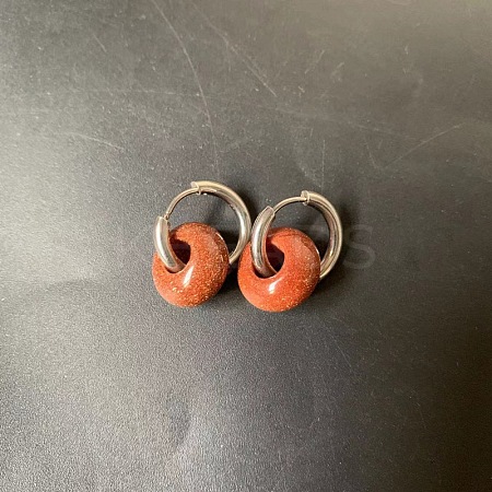 304 Stainless Steel & Synthetic Goldstone Rondelle Bead Hoop Earrings FS-WGF6A0C-06-1
