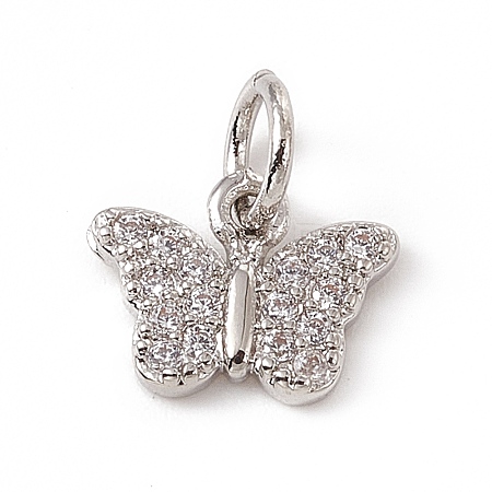 Brass Micro Pave Clear Cubic Zirconia Butterfly Charms ZIRC-F132-43P-1