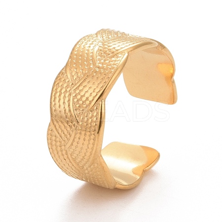Ion Plating(IP) 304 Stainless Steel Textured Open Cuff Ring for Women RJEW-C025-29G-1