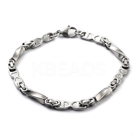 Tarnish Resistant 201 Stainless Steel Oval with Heart Link Chain Bracelet BJEW-Z023-14P-1