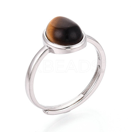 Oval Natural Tiger Eye Open Cuff Ring STER-T008-88P-1