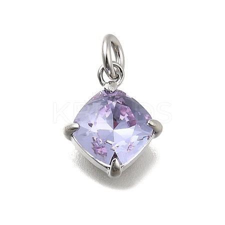 Rhombus Brass with Glass Charms KK-G525-02P-01-1