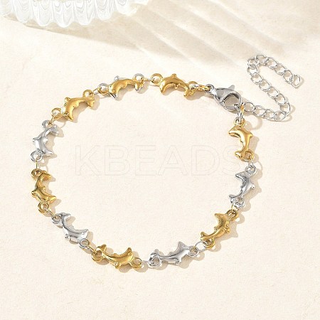 Women's 304 Stainless Steel Dolphin Link Chains Bracelets BJEW-G790-02GP-1
