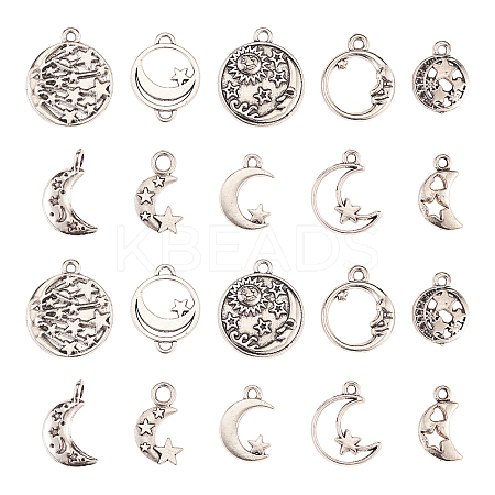 100Pcs 10 Styles Tibetan Style Alloy Ring Pendants TIBEP-CJ0001-47-1