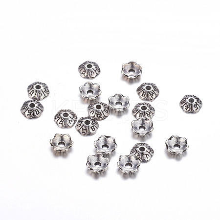 6-Petal Tibetan Style Alloy Flower Bead Caps X-TIBE-S220-AS-01-RS-1