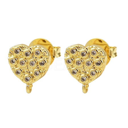 Brass Micro Pave Clear Cubic Zirconia Stud Earring Findings KK-S530-01G-G-1
