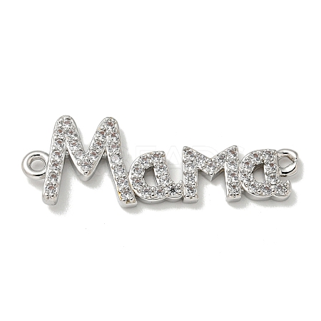 Mother's Day Brass Micro Pave Clear Cubic Zirconia Connector Charms KK-K378-12P-1