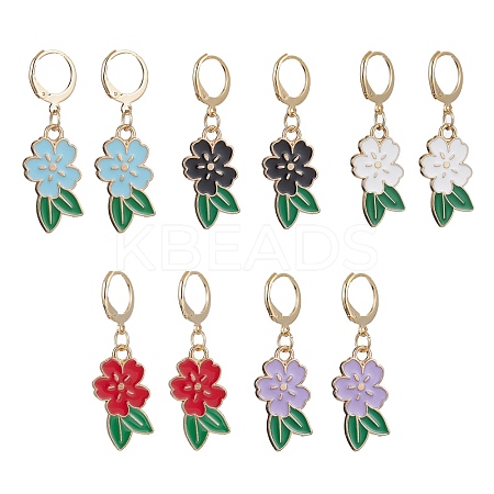 5 Pair 5 Color Alloy Enamel Dangle Leverback Earrings EJEW-JE05523-1