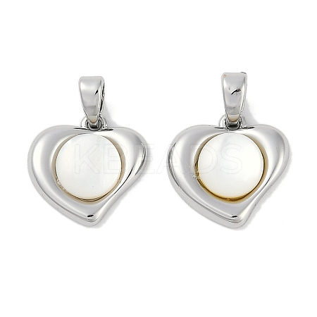 Brass Pave Natural White Shell Heart Charms KK-U043-27P-1