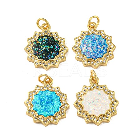 Brass Micro Pave Cubic Zirconia with Synthetic Opal Pendants KK-K356-17G-1
