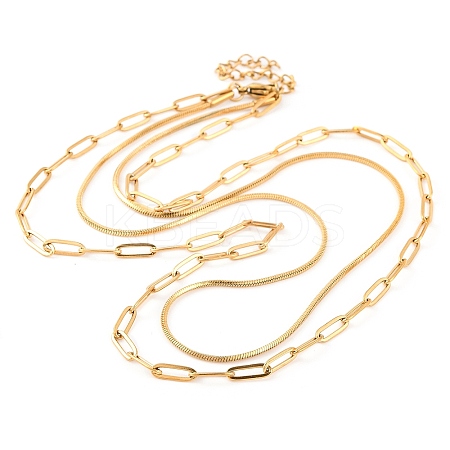 304 Stainless Steel Double Layer Paperclip Chain & Square Snake Chain Necklaces for Women LS-NJEW-G140-01C-G-1