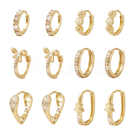 Yilisi 6Pairs 6 Styles Cubic Zirconia Hoop Earrings EJEW-YS0001-02-1