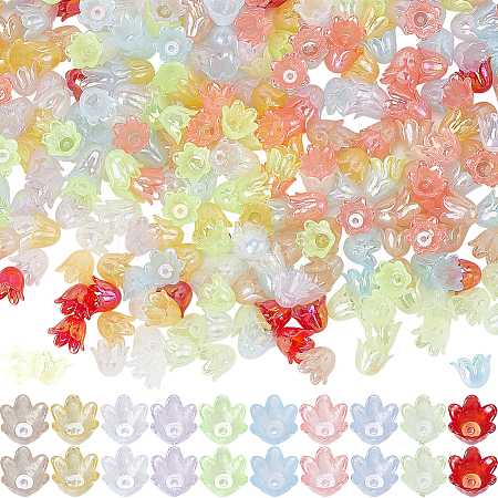 400PCS 10Colors 6-Petal Imitation Jelly Acrylic Bead Caps JACR-SC0001-01-1