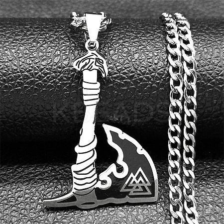 Viking Style Titanium & 201 Stainless Steel Pendant Necklaces LS-NJEW-C066-11P-1