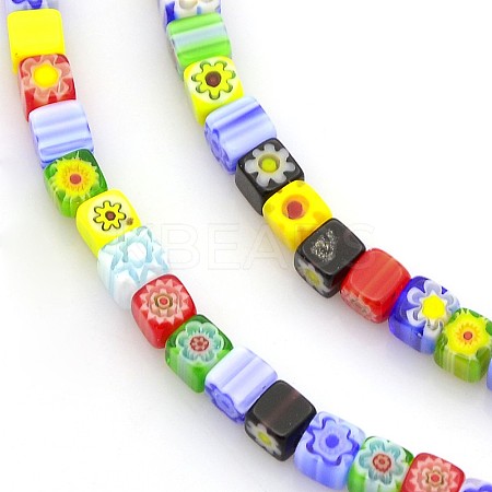 Handmade Millefiori Glass Bead Strands LAMP-J032-4x4mm-M-1