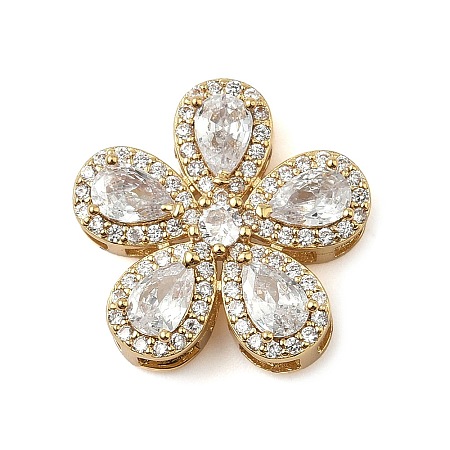 Brass Pave Cubic Zirconia 5-Petal Flower Multi-Strand Links KK-I276-30G-02-1