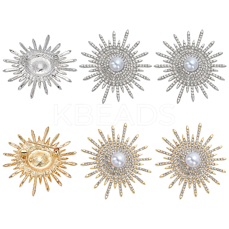 6Pcs 2 Colors Sun Alloy Rhinestone Brocches JEWB-FG0001-41-1