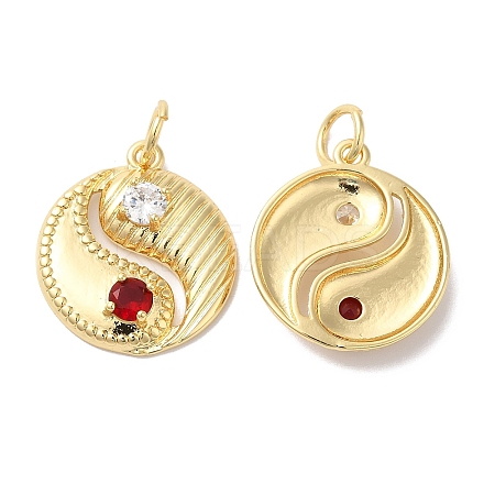 Brass Micro Pave Clear & Red Cubic Zirconia Pendants KK-E068-VF414-2-1