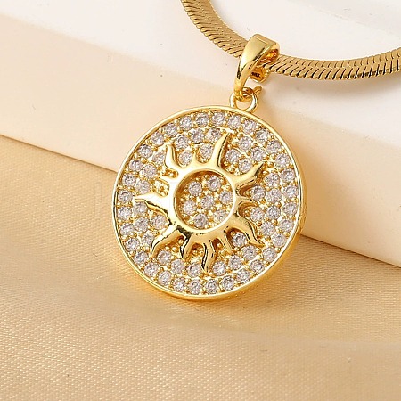 Brass Micro Pave Clear Cubic Zirconia Sun Pendants LS-NJEW-H066-02G-1