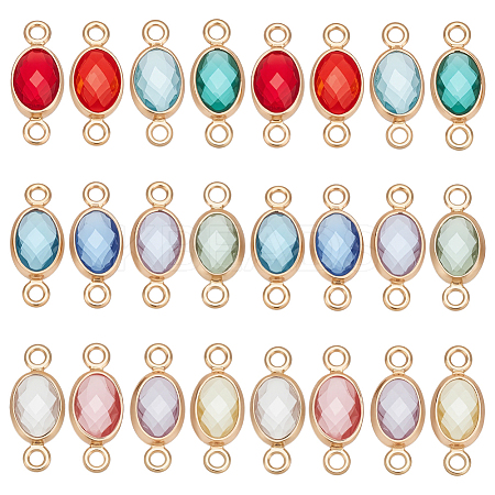 24Pcs 12 Colors Brass Pave Faceted Glass Connector Charms KK-UN0005-53-1