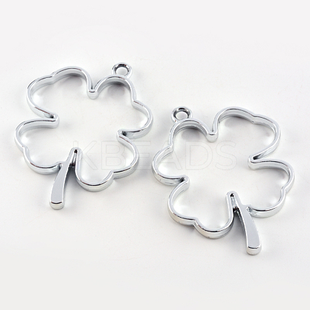 Rack Plating Alloy Irish Clover Open Back Bezel Pendants PALLOY-S047-06D-FF-1
