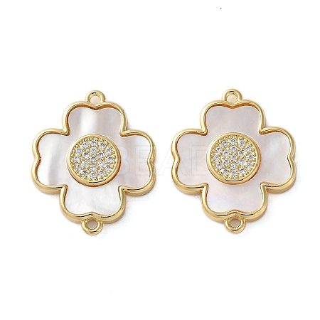 Brass Micro Pave Clear Cubic Zirconia Cross Connector Charms KK-U070-09B-G-1