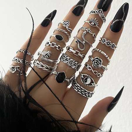 22Pcs Alloy Enamel Finger Cuff Rings Sets FS-WG8BC7B-01-1
